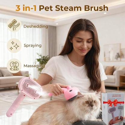 Cepillo De Vapor 3 En 1 Para Perros Y Gatos — Cepilla, Masajea Y Limpia Con Vapor