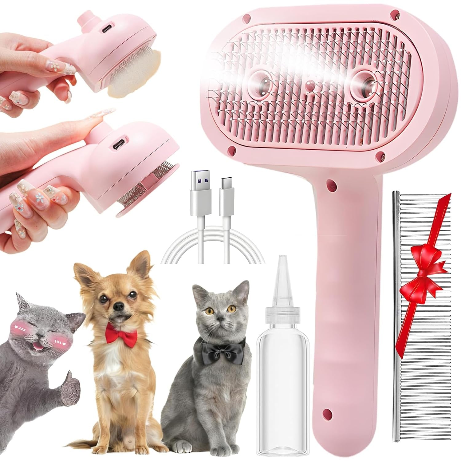 Cepillo De Vapor 3 En 1 Para Perros Y Gatos — Cepilla, Masajea Y Limpia Con Vapor