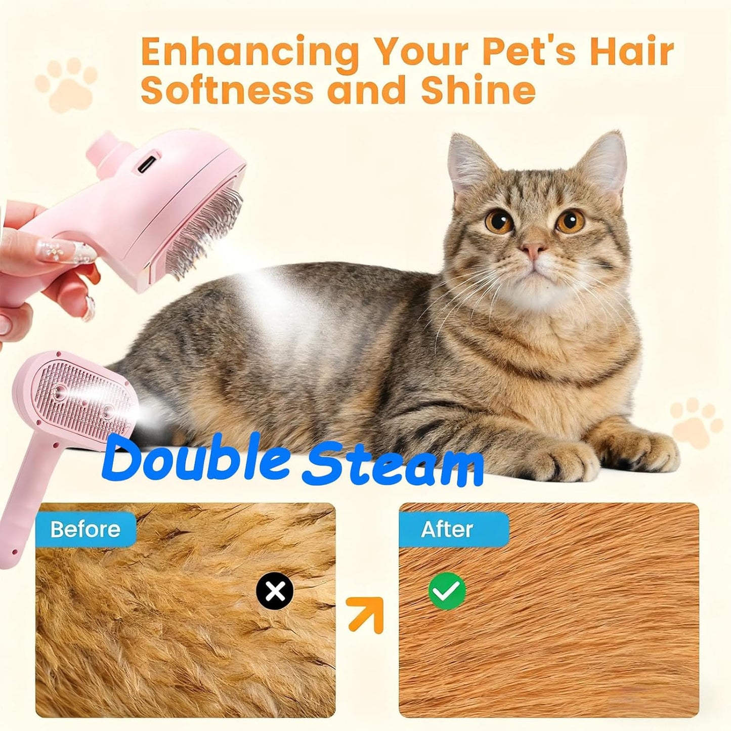Cepillo De Vapor 3 En 1 Para Perros Y Gatos — Cepilla, Masajea Y Limpia Con Vapor