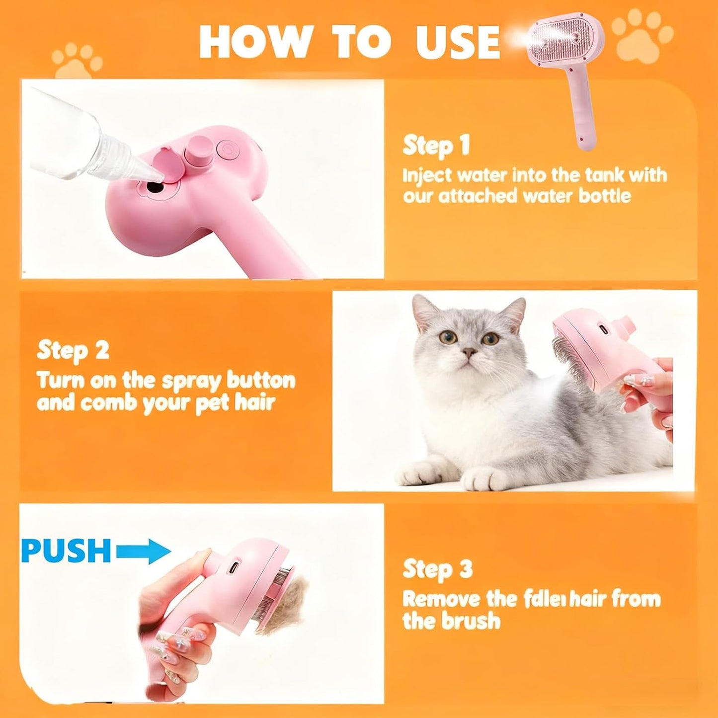 Cepillo De Vapor 3 En 1 Para Perros Y Gatos — Cepilla, Masajea Y Limpia Con Vapor