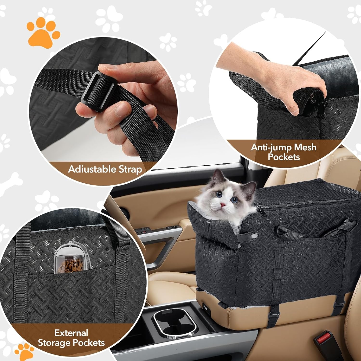 Cama-Asiento De Coche Para Perros Y Gatos Pequeños